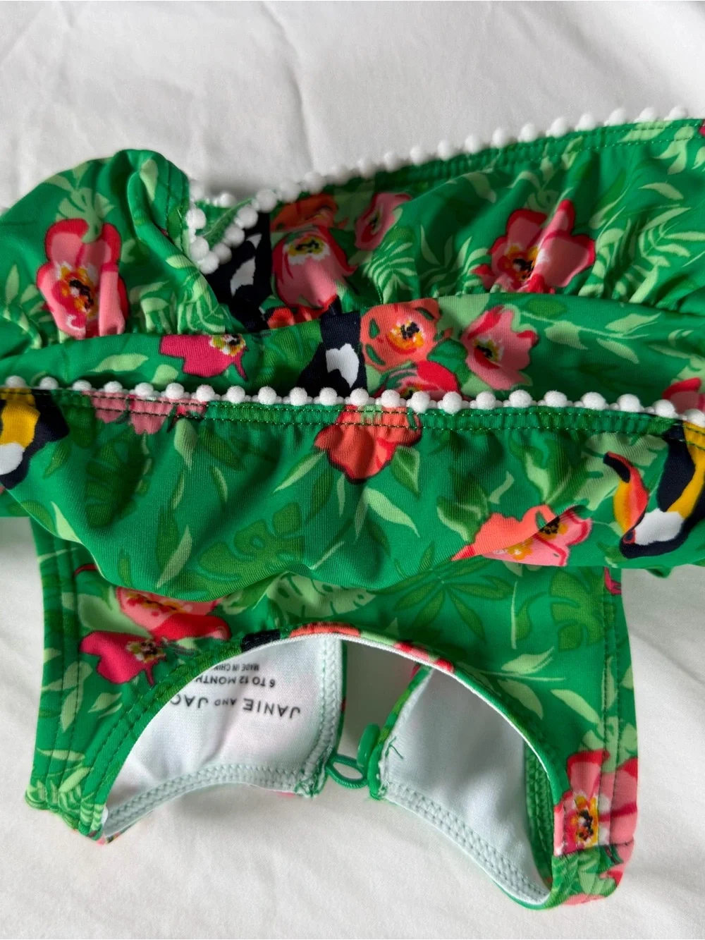 Janie and Jack Green Floral Ruffle Two-Piece Swimsuit baby girl 6-12m